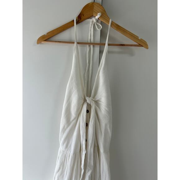 Free People A Little Extra Tie Front Halter Maxi Dress S White Boho Coastal - Picture 4 of 11